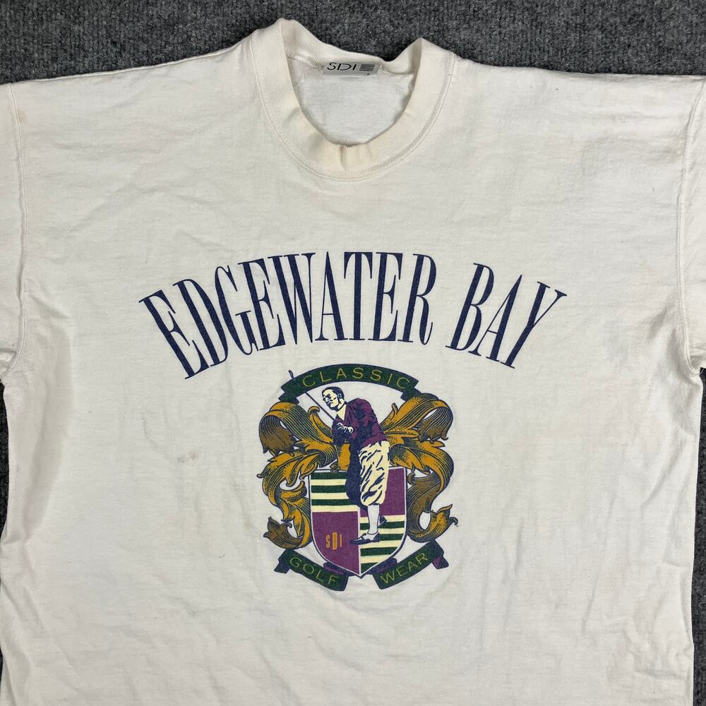 SDI T-Shirt‎ Mens Size L White Edgewater Bay Classic Golf Crest Graphic Tee